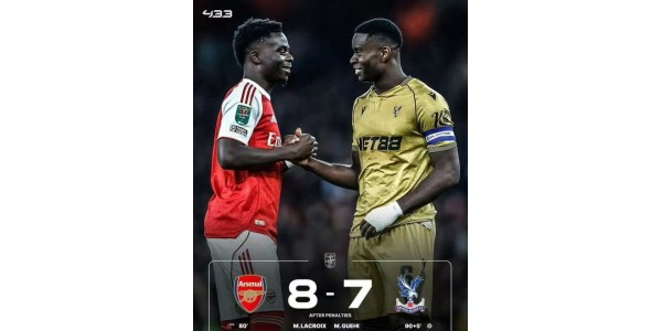 Arsenal těsně porazil Crystal Palace v penaltovém rozstřelu a postoupil